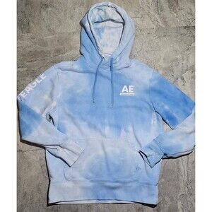 American Eagle Hoodie Mens SMALL Tie Dye Psychedelic Sweater Top Blue & White
